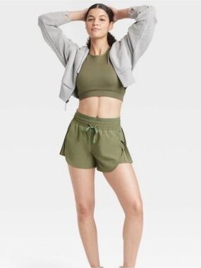 JoyLab High-Rise Pleated Olive Green Women's Athletic Shorts Drawstring Waist Sm